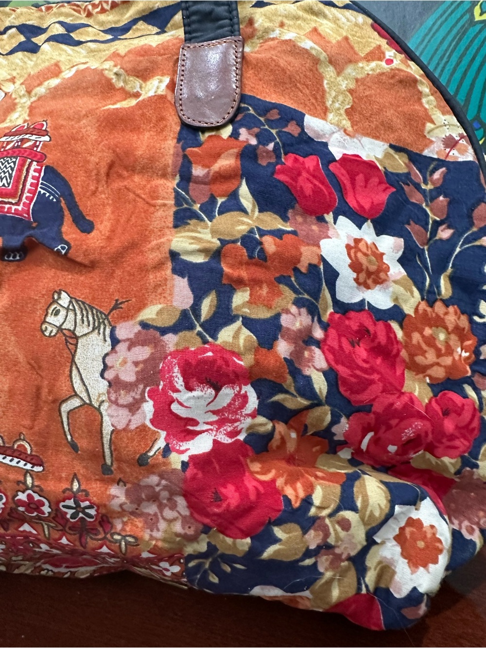 Vintage Bally Elephant Horse Floral Print Large Shoulder Tote - Picture 12 of 16